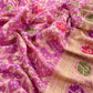 Luxe Taffy Pink Khaddi Georgette Suit Fabric With Mughal Meenakari Weaving