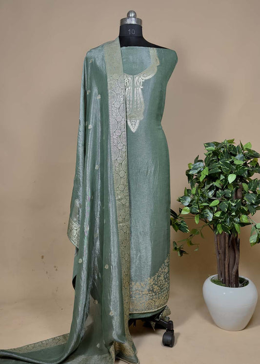 Mettalic Green Tissue Silk Suit Set