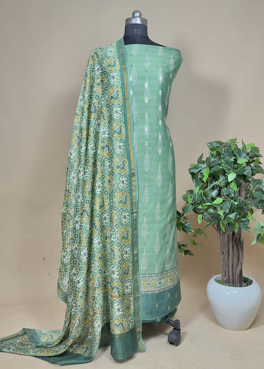 Green Maheshwari Silk Suit Set patola print dupatta