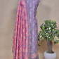 Purple Handblock Unstitched Maheshwari Silk Suit With Pink Patola Dupatta