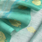 Baby Blue and Turquoise Handloom Linen Silk Kurta And Kora Silk Dupatta With Gold Kadwa Weaving