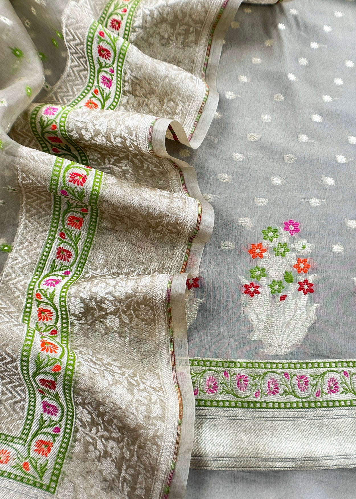Pure georgette suit with kadwa brocade jaal weaving

