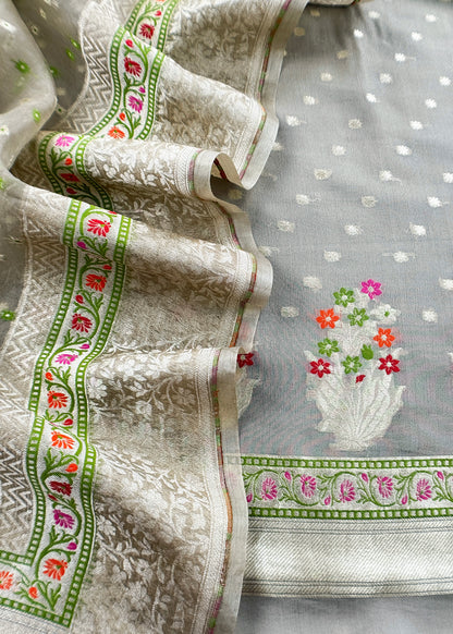 Pure georgette suit with kadwa brocade jaal weaving

