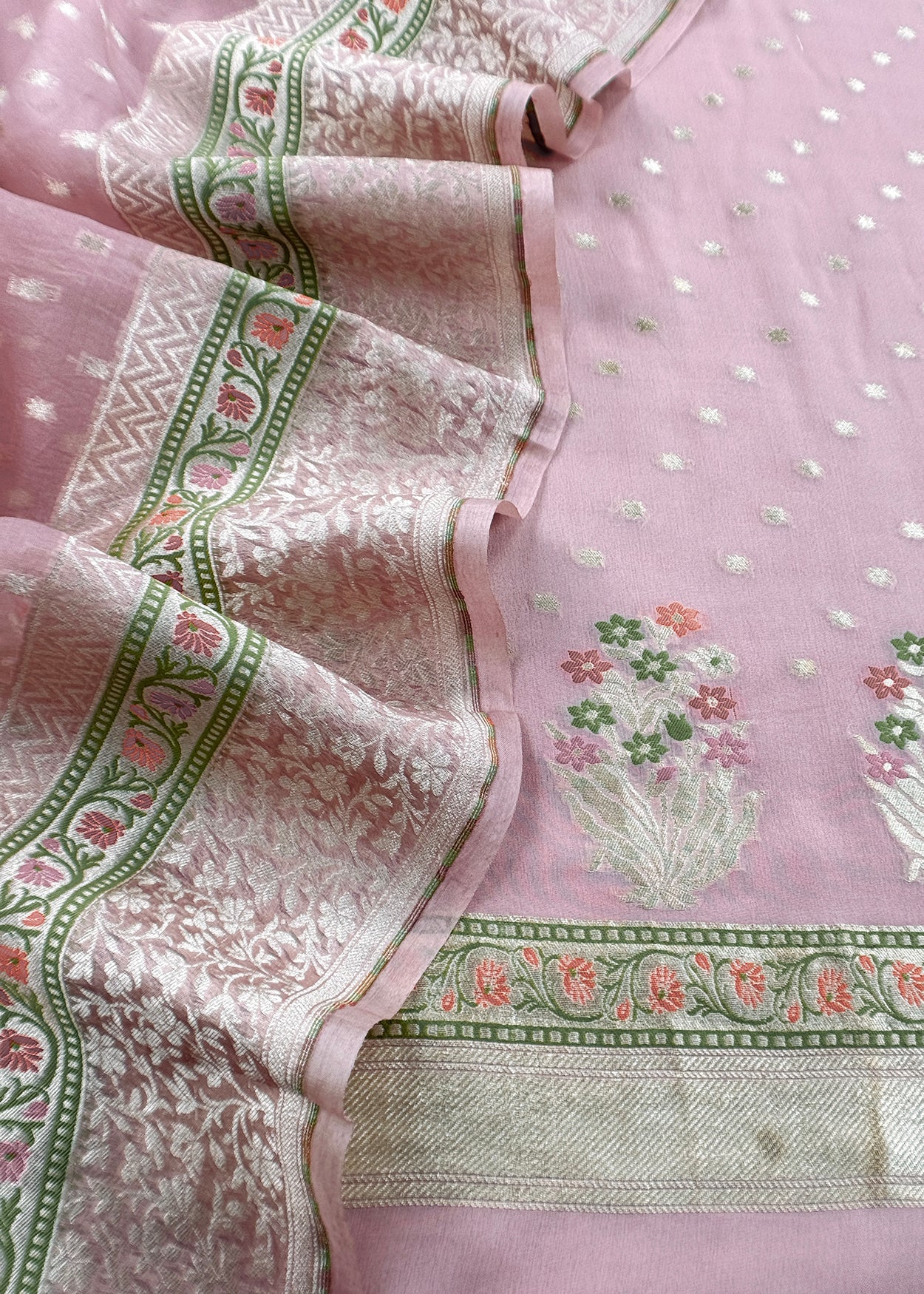Pure georgette suit with kadwa brocade jaal weaving


