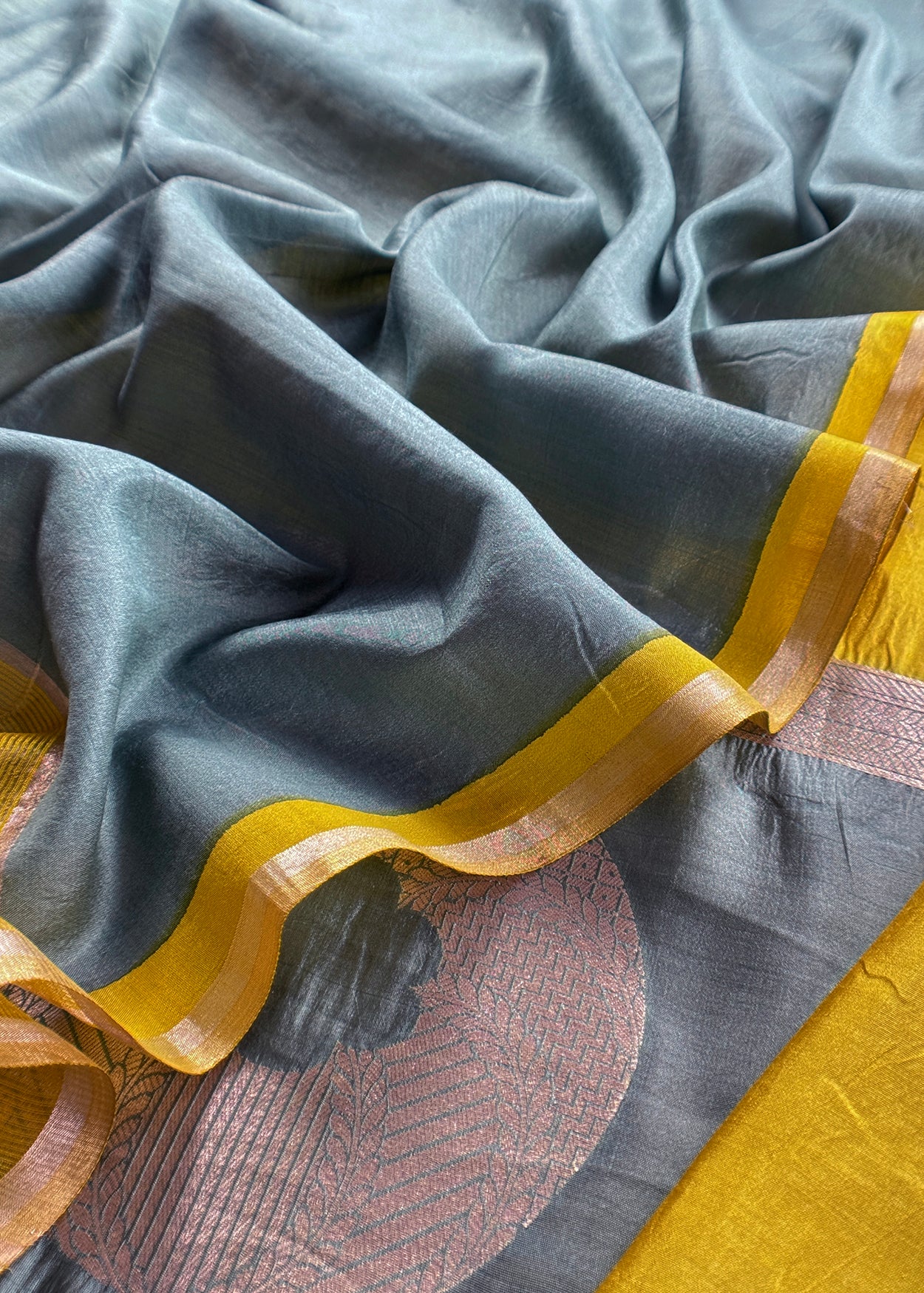 Yellow Designer Handwoven Silk Suit Fabric With Zari Weaving