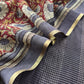 Graphite Black 80gm Chanderi Silk Suit Fabric With Kalamkari Hand Block Printing