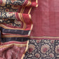Maroon 80gm Chanderi Silk Suit Fabric With Kalamkari Hand Block Printing