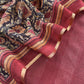Maroon 80gm Chanderi Silk Suit Fabric With Kalamkari Hand Block Printing