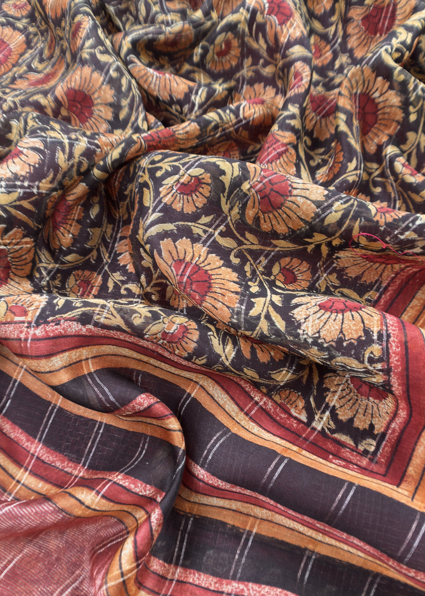 Maroon 80gm Chanderi Silk Suit Fabric With Kalamkari Hand Block Printing