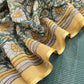 Bottle Green 80gm Chanderi Silk Suit Fabric With Kalamkari Hand Block Printing