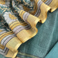 Bottle Green 80gm Chanderi Silk Suit Fabric With Kalamkari Hand Block Printing