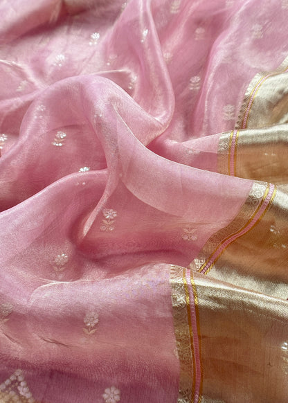 Pink Luxe Handloom Tissue Silk Unstitched Suit With Mirror Work