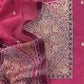 Dark Pink Linen Chanderi Suit Fabric With Jamdani Weaving And Embroidery