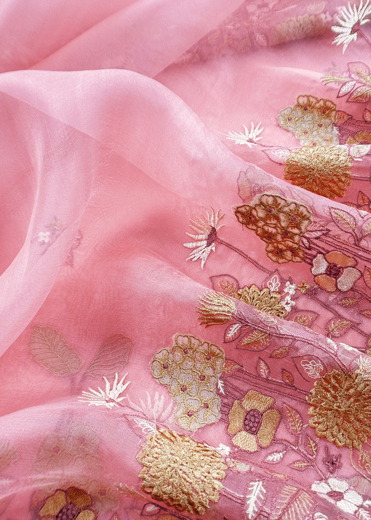 Baby Pink Handloom Kora Silk Suit With Parsi Embroidery