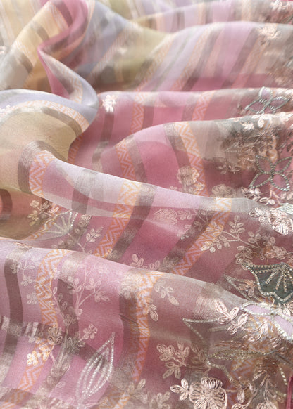 Pink Kalasheel Luxe Organza Suit With Pitta Hand Work