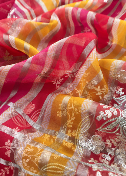 Red Kalasheel Luxe Organza Suit With Pitta Hand Work