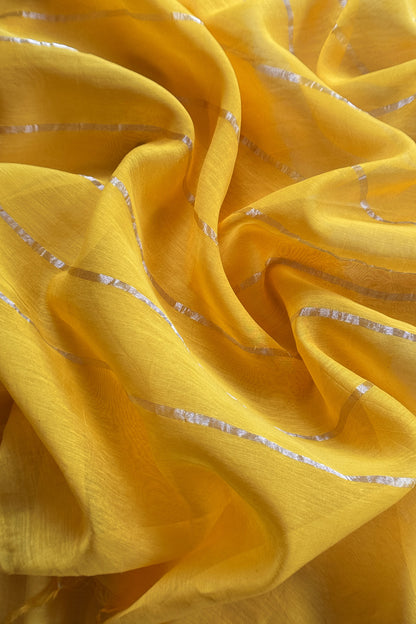 Yellow Handloom Mul Unstitched Suit Fabric With Shibori Hand Tie and Dye