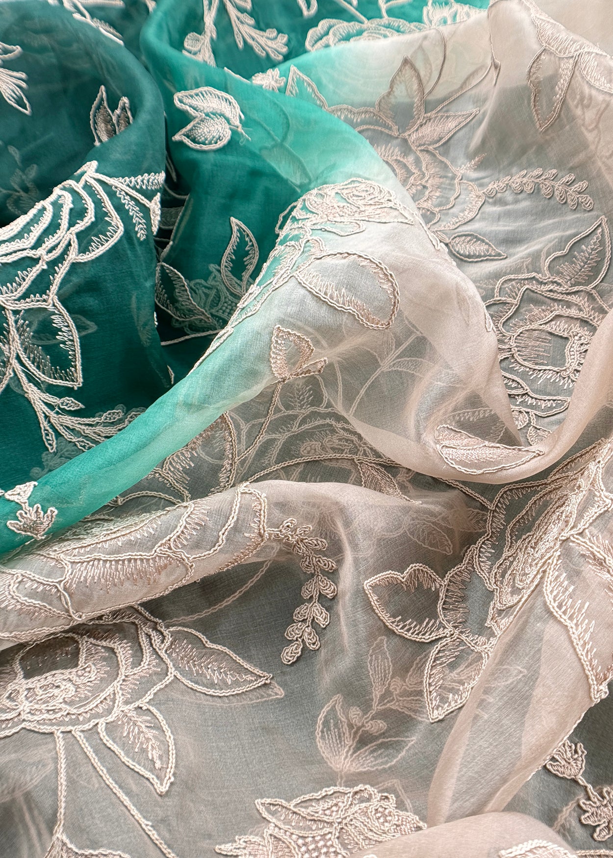 Bottle Green Pure Kora Silk Suit With French Thread Embroidery