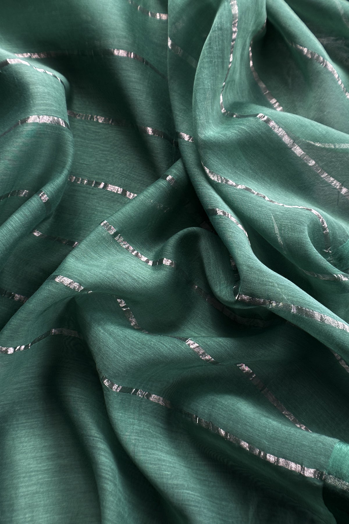 Green Handloom Mul Unstitched Suit Fabric With Shibori Hand Tie and Dye