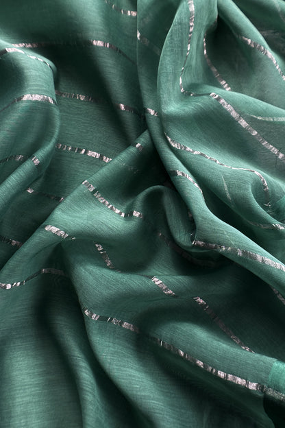 Green Handloom Mul Unstitched Suit Fabric With Shibori Hand Tie and Dye