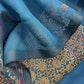 Blue Linen Chanderi Suit Fabric With Jamdani Weaving And Embroidery