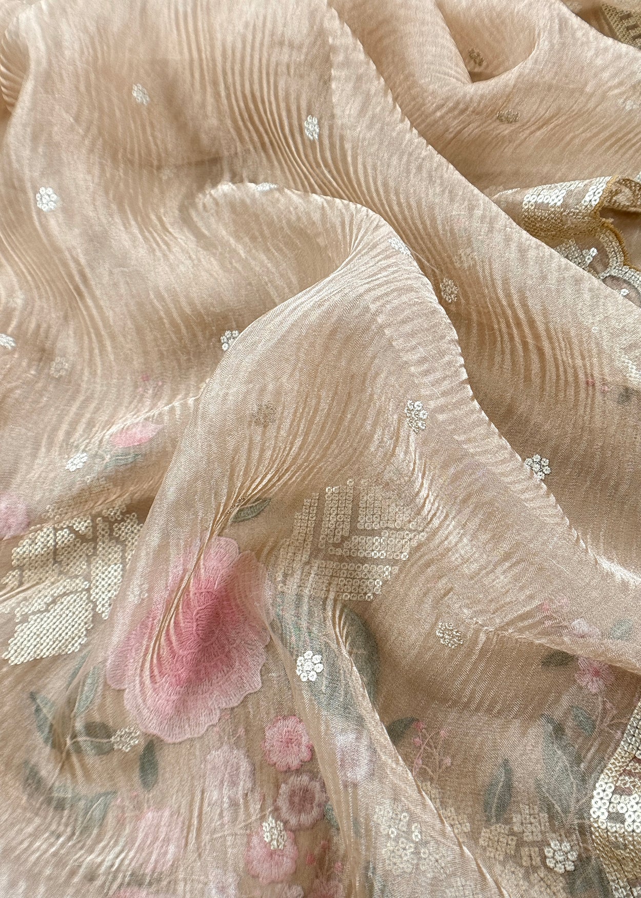 Beige latte Pure kora silk Unstitched Suit with Embroidery