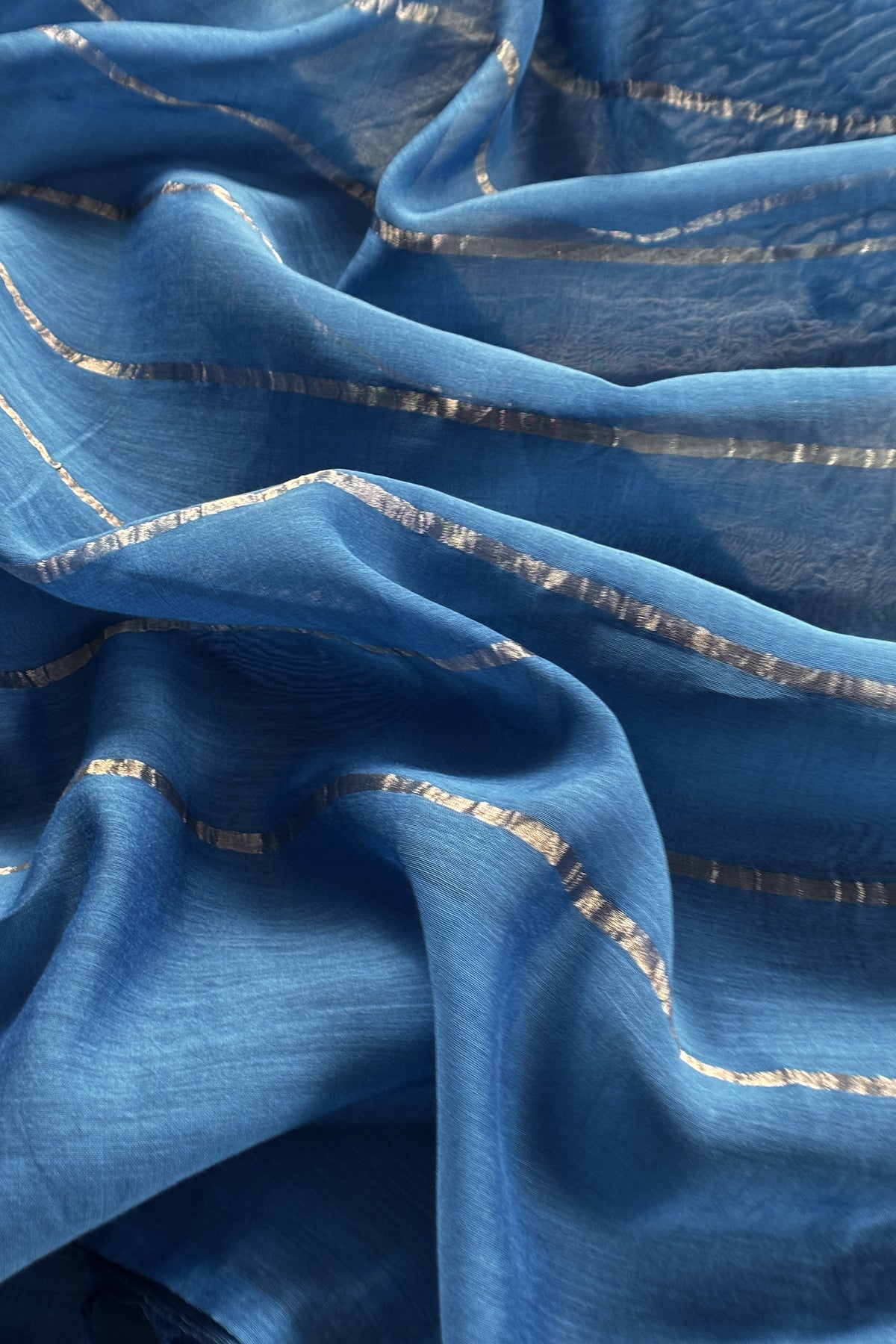 Blue Handloom Mul Unstitched Suit Fabric With Shibori Hand Tie and Dye