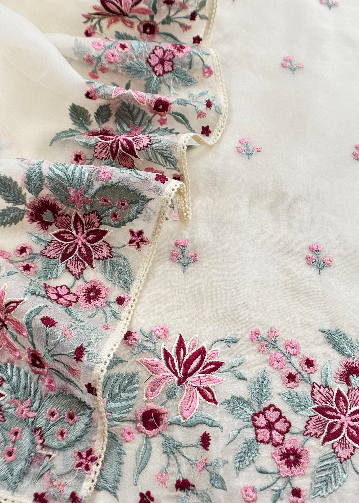 Pure organza suit with parsi thread embroidery

