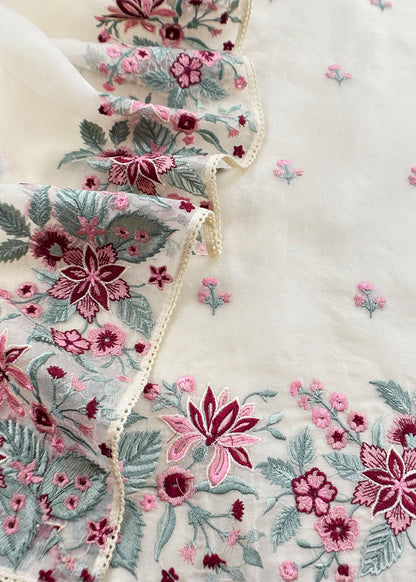 Pure organza suit with parsi thread embroidery

