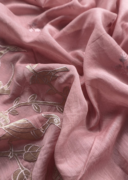 Pastel Pink Presenting Our Pure Mul Cotton Unstitched Dupatta Suit With Tissue Appliqué Work