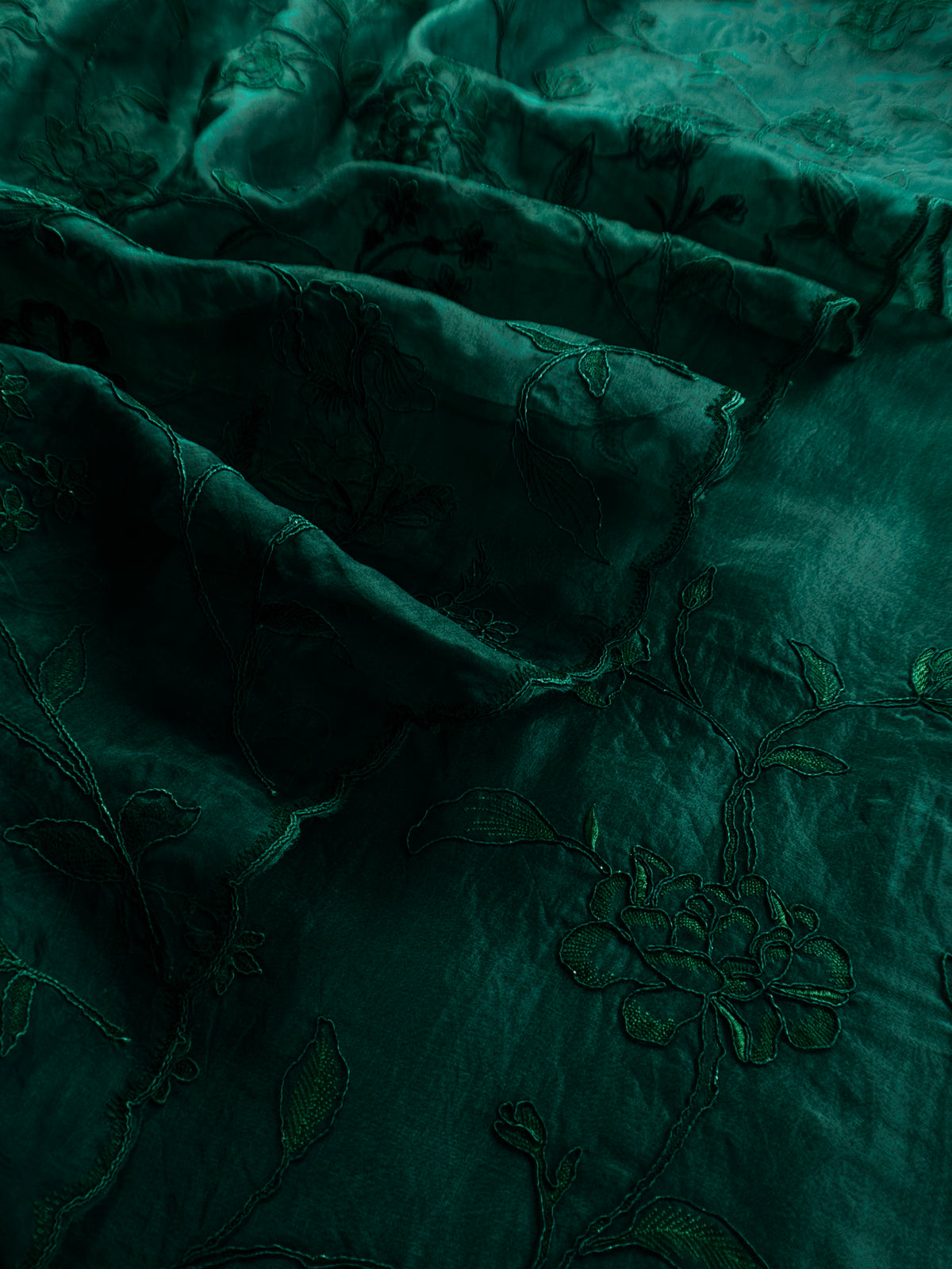 Green Pure Kora Silk Suit With French Thread Embroidery
