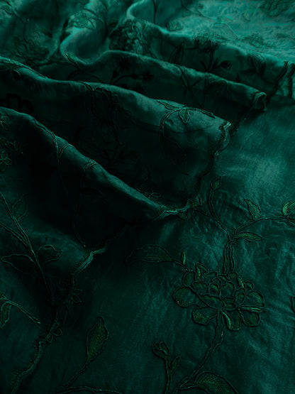Green Pure Kora Silk Suit With French Thread Embroidery