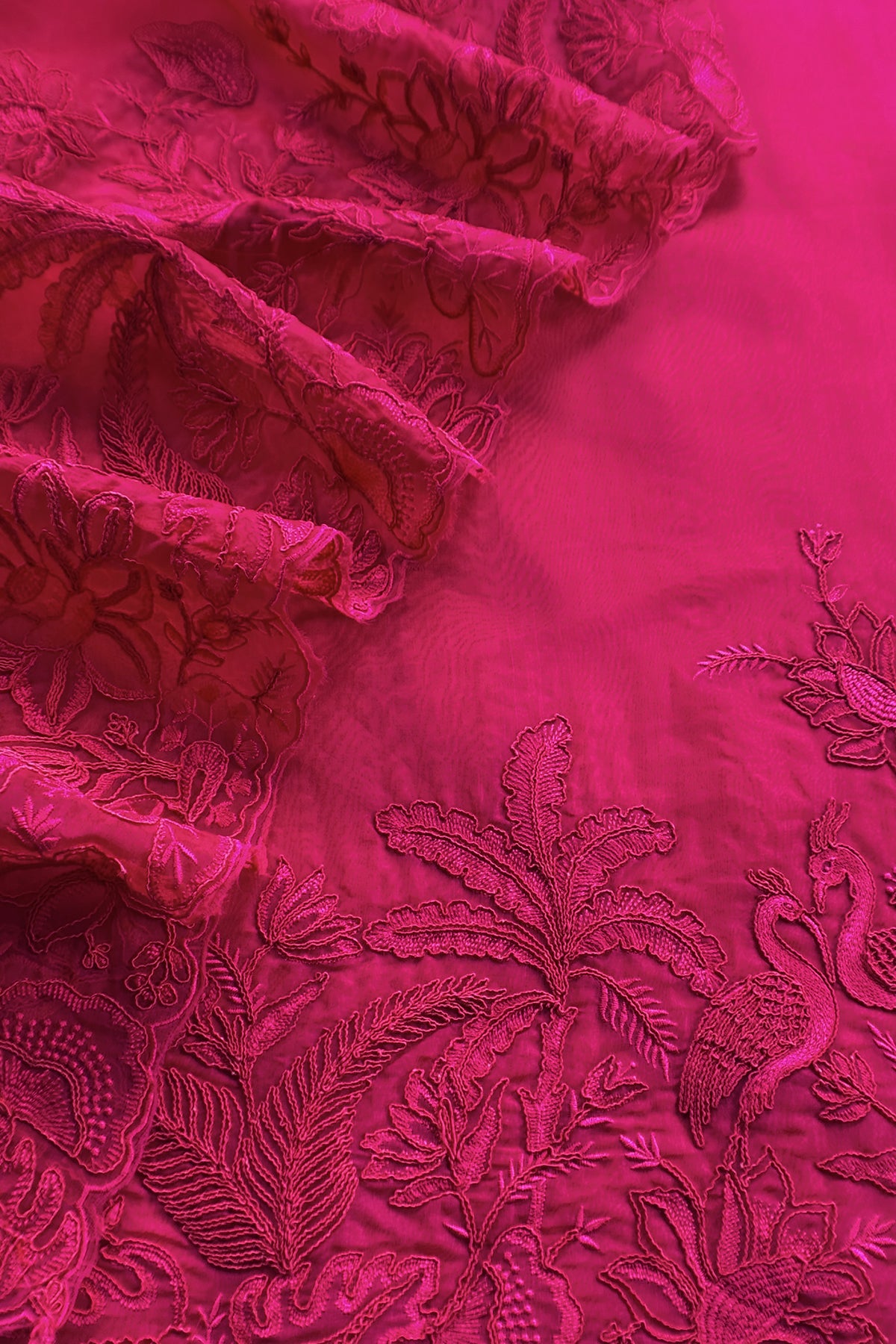 Kalasheel Luxe Pink Handloom Organza Suit With Garden French Embroidery