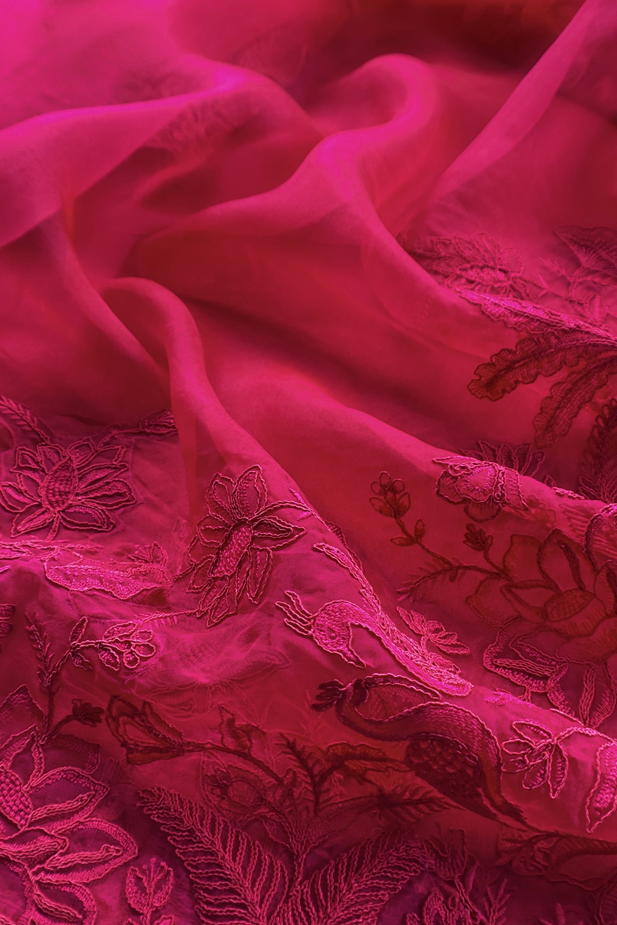 Kalasheel Luxe Pink Handloom Organza Suit With Garden French Embroidery