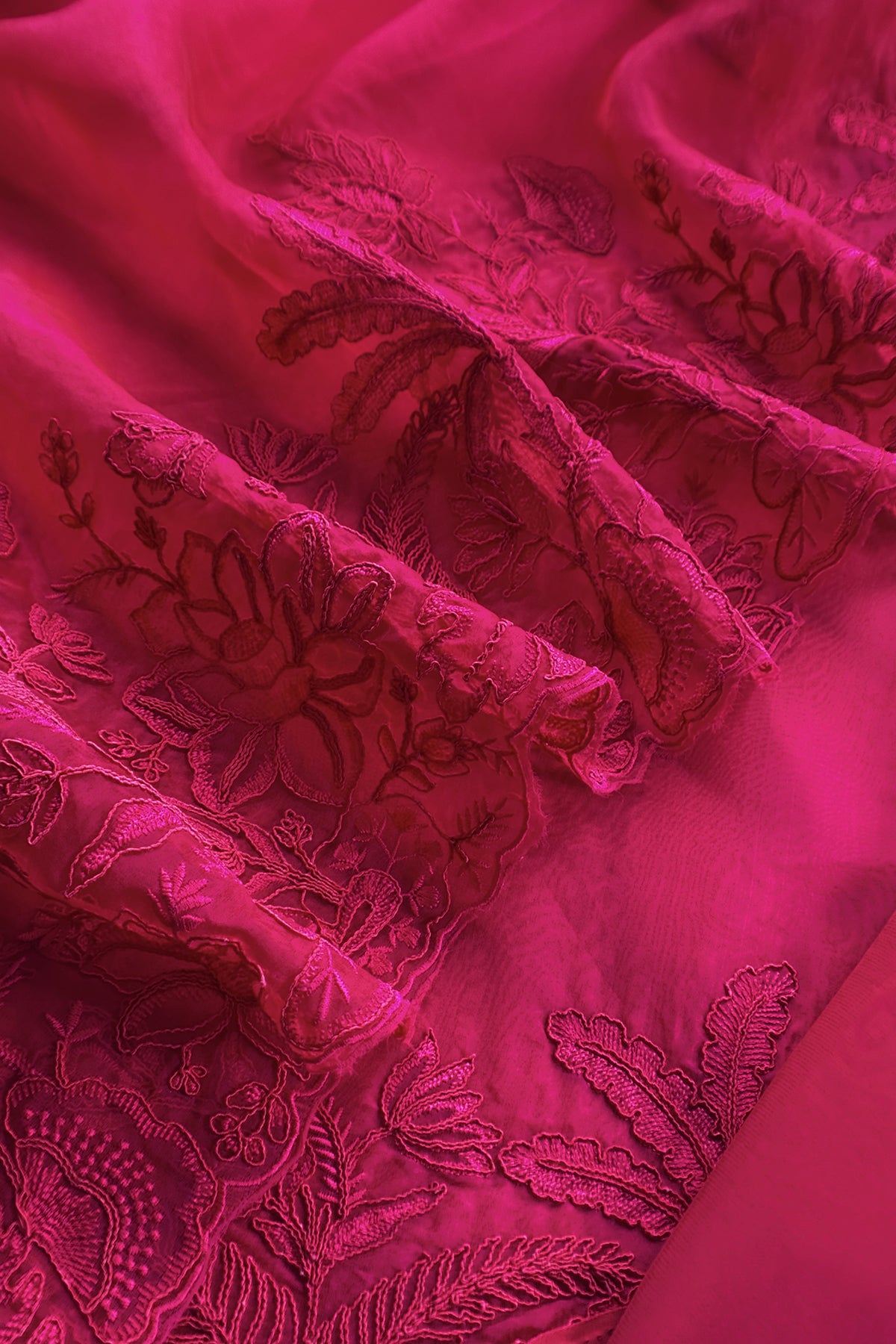 Kalasheel Luxe Pink Handloom Organza Suit With Garden French Embroidery