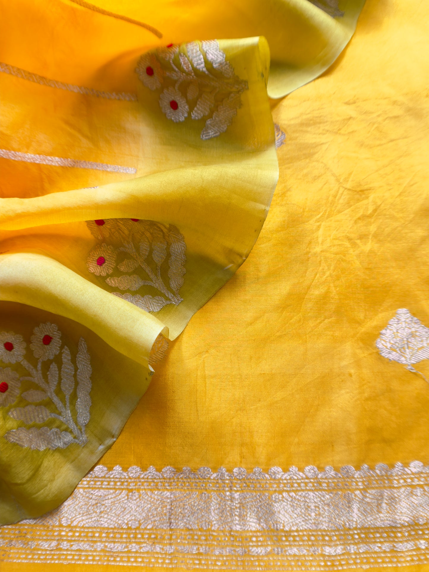 Marigold Yellow Handloom Silk Kurta And Kora Silk Dupatta With Meenakari Weaving