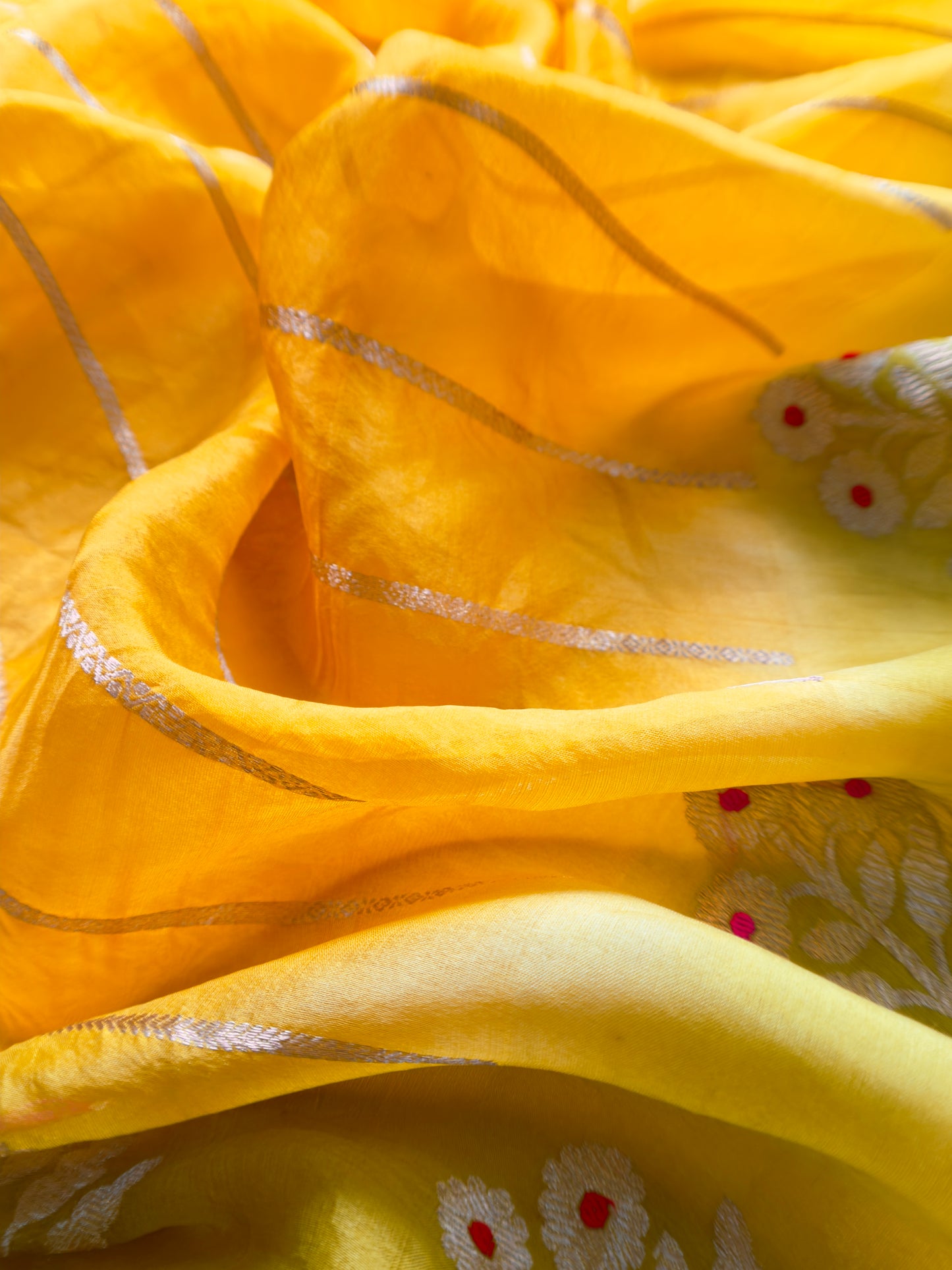 Marigold Yellow Handloom Silk Kurta And Kora Silk Dupatta With Meenakari Weaving