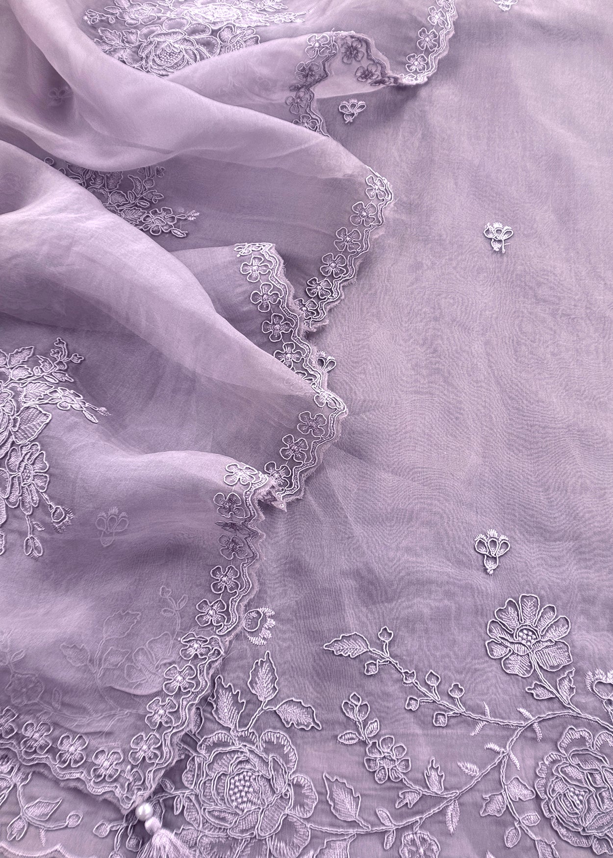 Premium quality silk unstitched suit with organza dupatta

