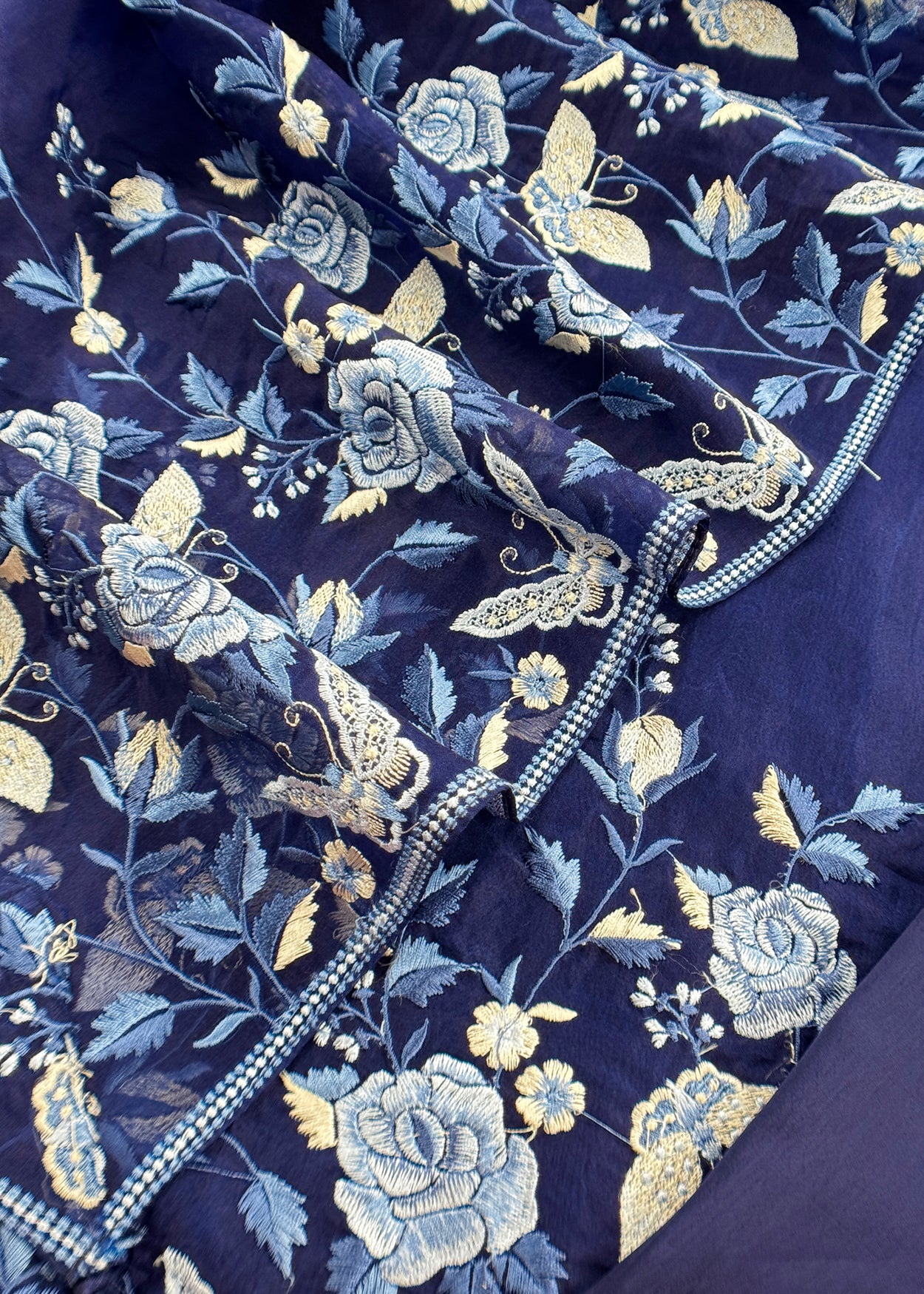 Pure kora silk suit with parsi thread embroidery

