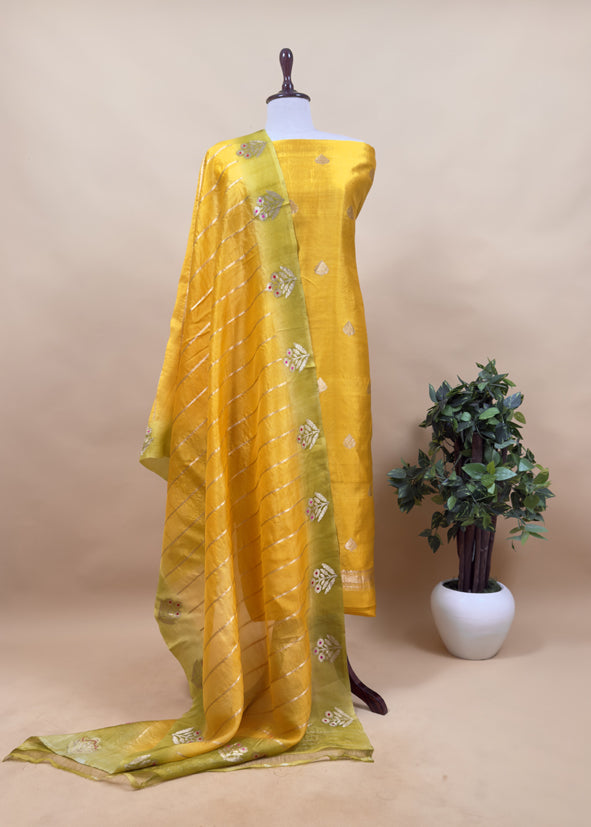 Marigold Yellow Handloom Silk Kurta And Kora Silk Dupatta With Meenakari Weaving