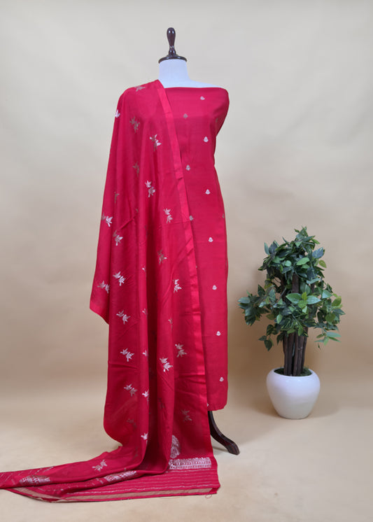 Red Chidiya Handloom Katan Silk Suit Fabric