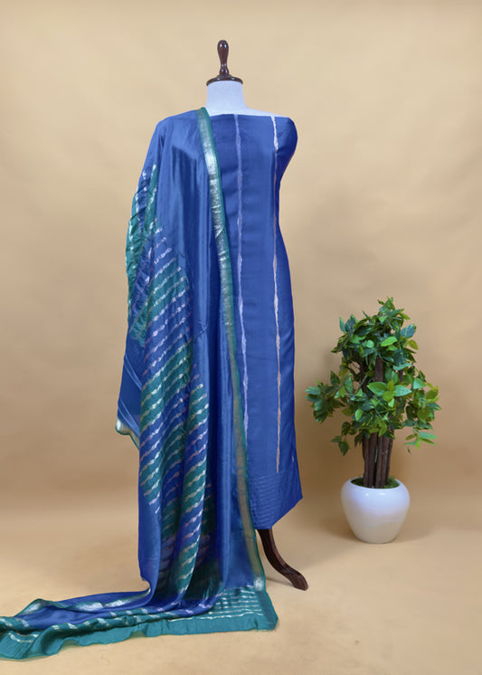 Kalasheel Luxe Handwoven Royal Blue And Saffron Banarasi Silk Suit With Zari Weaving