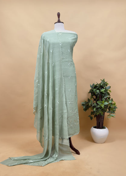 Pastel Pink Presenting Our Pure Mul Cotton Unstitched Dupatta Suit With Tissue Appliqué Work