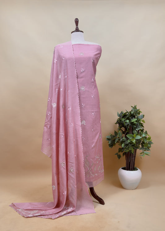 Pastel Pink Presenting Our Pure Mul Cotton Unstitched Dupatta Suit With Tissue Appliqué Work