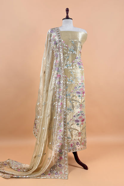 Light Yellow  Handloom Tissue Suit With Dupatta