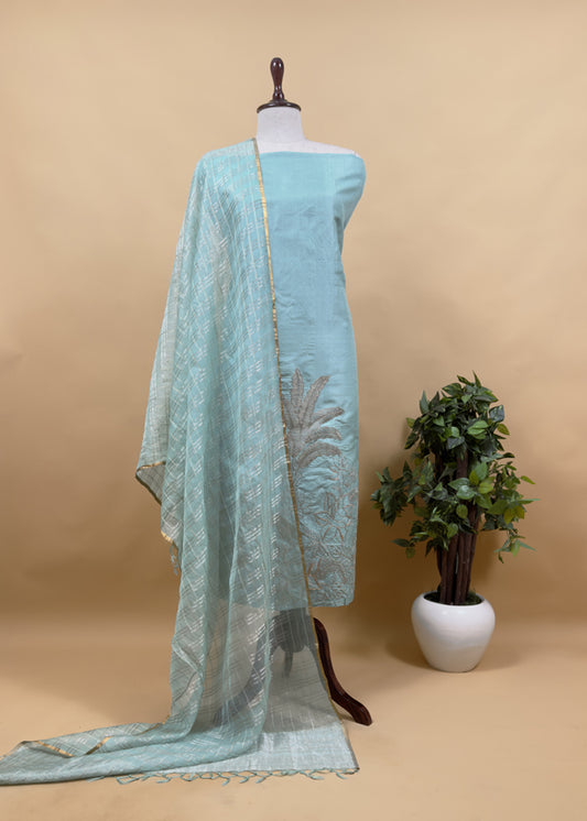 Sahiba 2025 Baby Blue Handloom Desi Tussar Kurta And Woven Tissue Silk Dupatta With Pitta And Appliqué Work