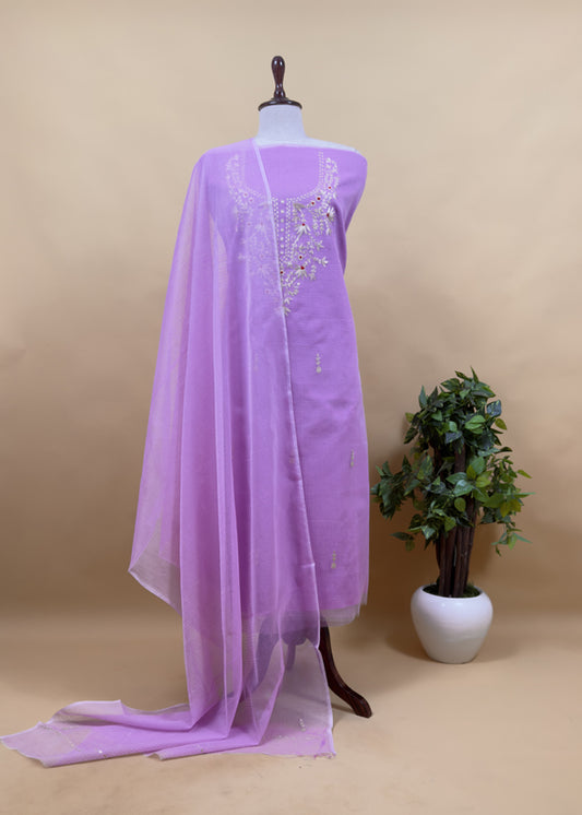 Lavender Kota Doria Dupatta Suit with Pitta Work