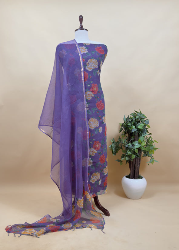 Pink Kota Doria Suit Fabric With Floral Digital Print