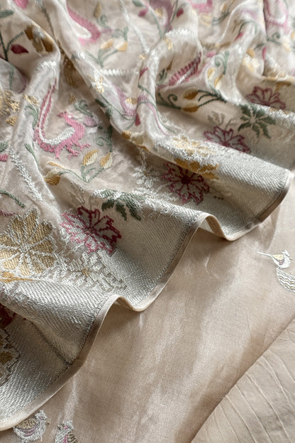 Off White Handloom Tissue Silk Suit With Meenakari Woven Patola Duapatta