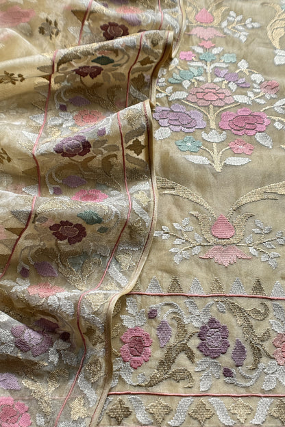 Light Yellow  Handloom Tissue Suit With Dupatta